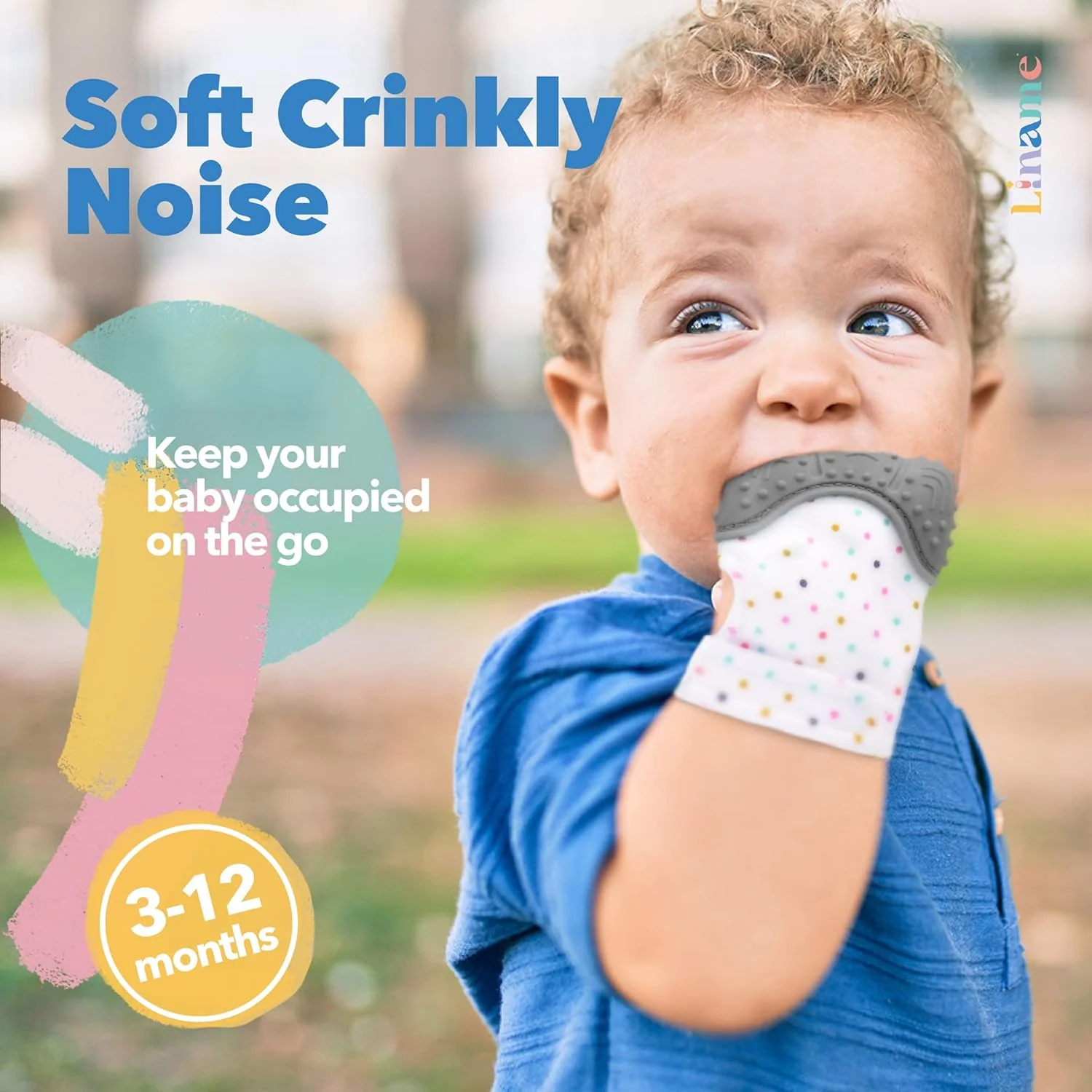 Liname Deluxe Teething Set Includes Teething Mitten for Babies & Teething Toy - Grey - Image 3