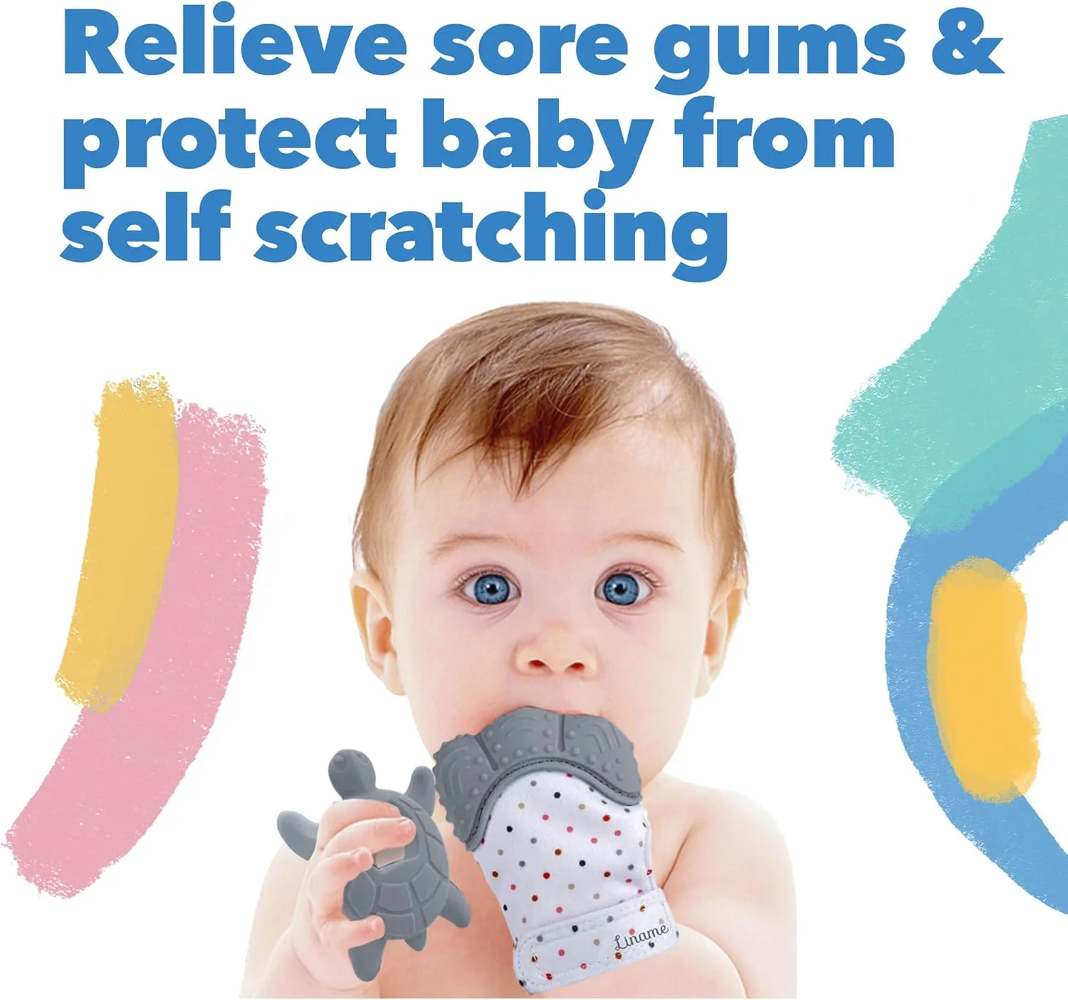 Liname Deluxe Teething Set Includes Teething Mitten for Babies & Teething Toy - Grey - Image 5