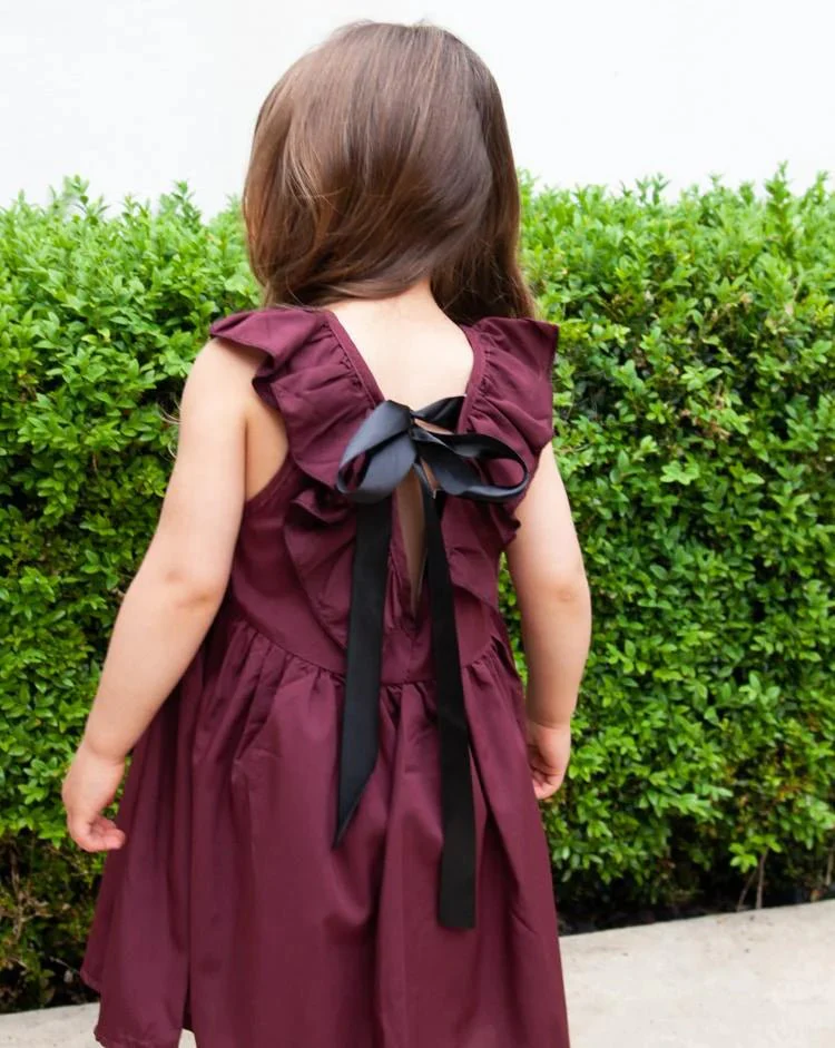 Little Girls Dark Red Bow Back Party Dress (Various Sizes) - Image 2