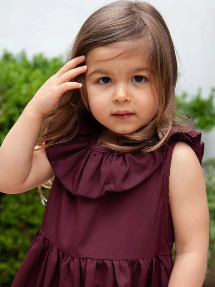Little Girls Dark Red Bow Back Party Dress (Various Sizes) - Image 3