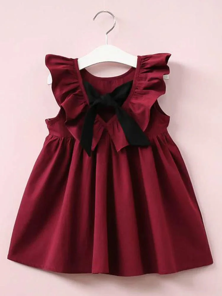 Little Girls Dark Red Bow Back Party Dress (Various Sizes) - Image 5