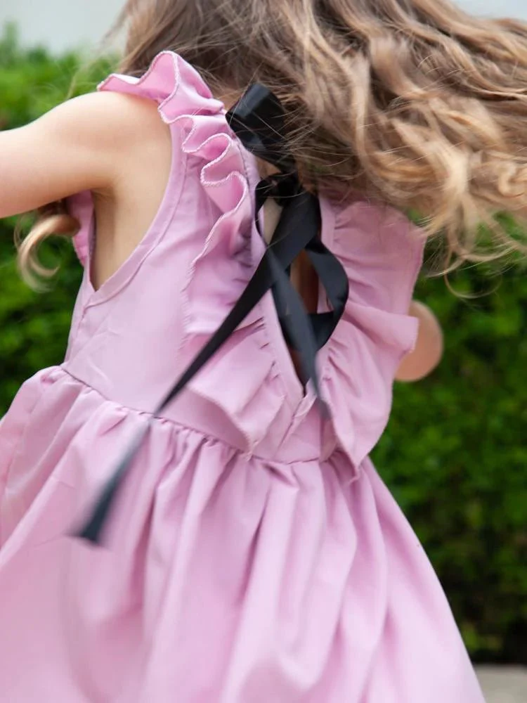 Little Girls Pink Bow Back Party Dress (Various Sizes) - Image 2