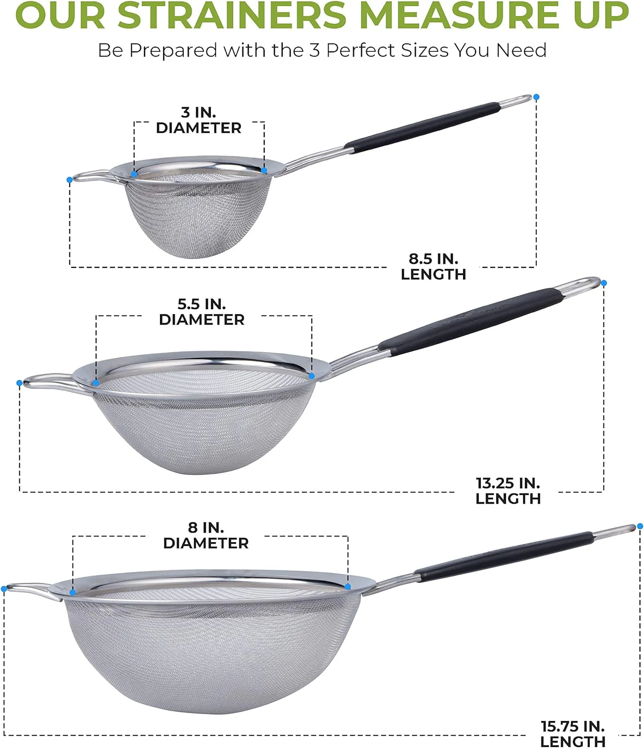 LiveFresh Kitchen Sieve Set - Set Of 3 - Image 3