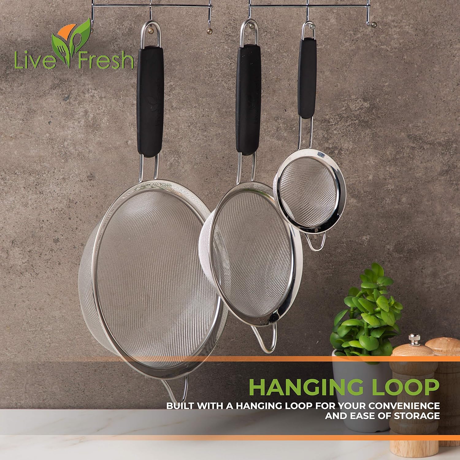 LiveFresh Kitchen Sieve Set - Set Of 3 - Image 4