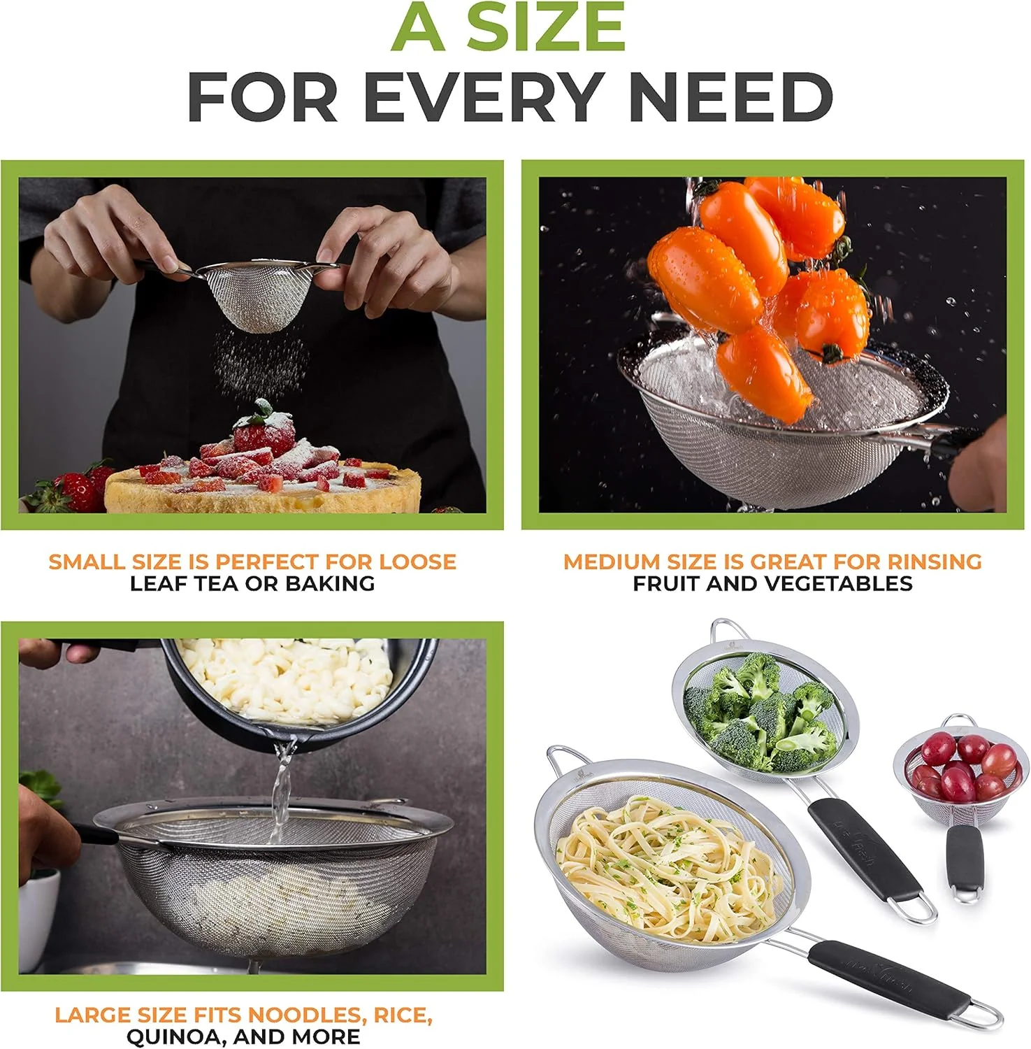 LiveFresh Kitchen Sieve Set - Set Of 3 - Image 5
