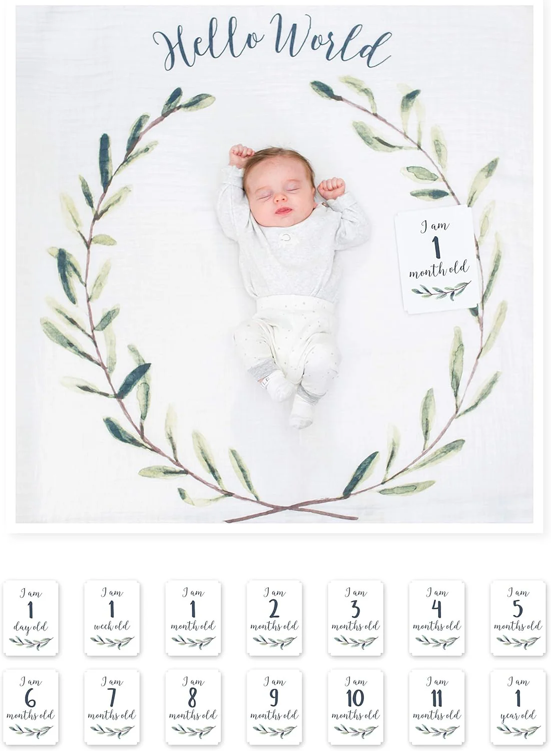lulujo Baby’s First Year Milestone Blanket and Card Set - Wreath - Image 3