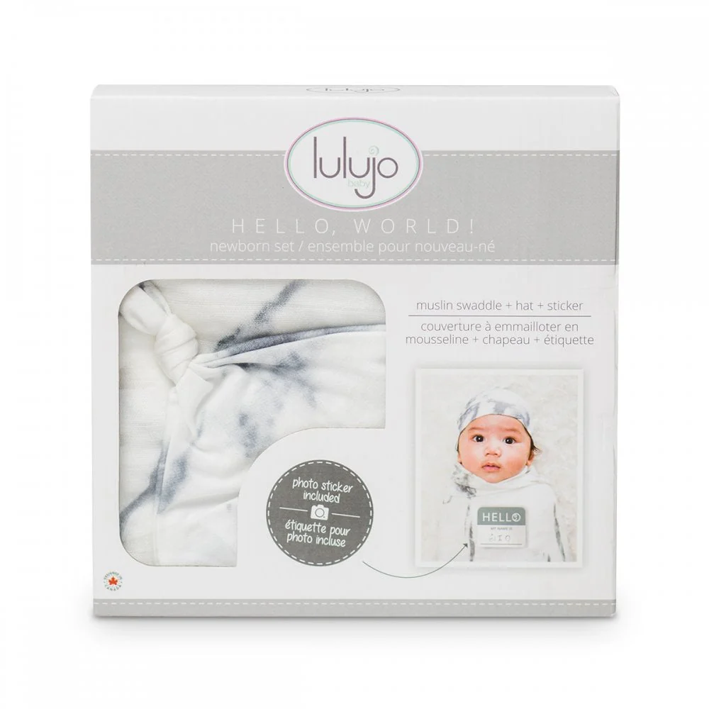 Lulujo Bamboo Hat and Swaddle Blanket - Marble-0-3M - Image 2