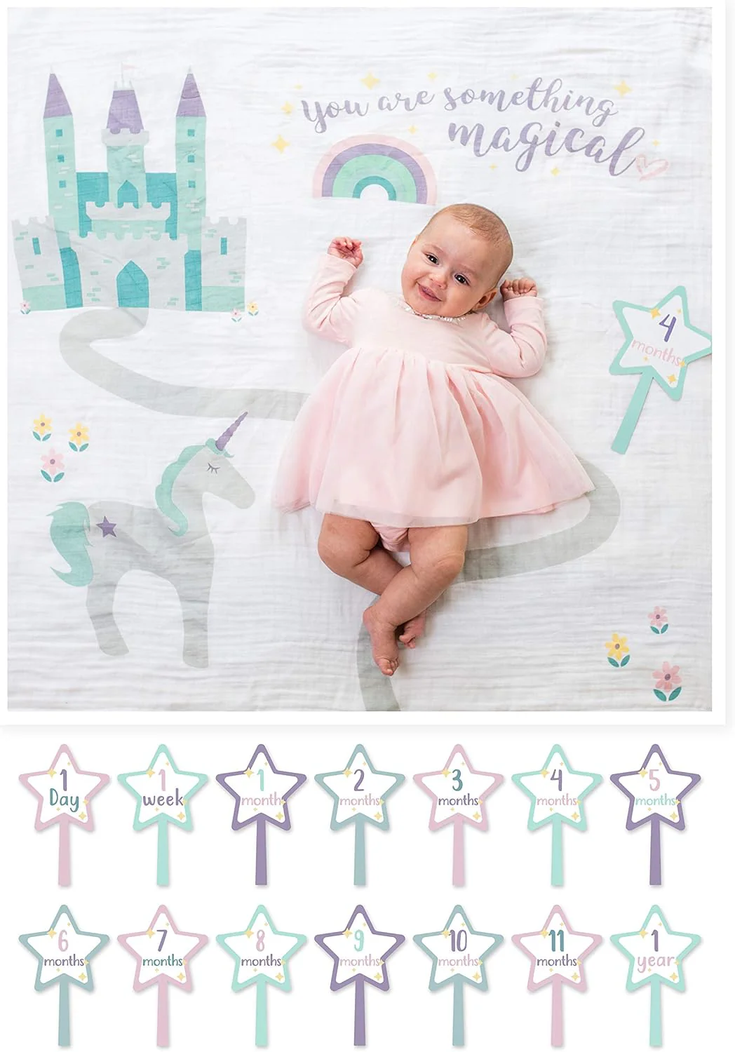 Lulujo Cotton Baby Swaddle & Cards - Something Magical - Image 2