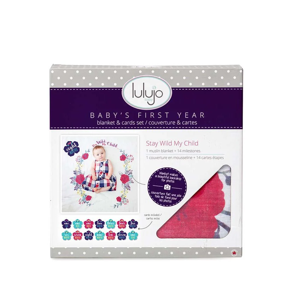 Lulujo Cotton Swaddle & Cards Gift Set (Stay Wild My Child)