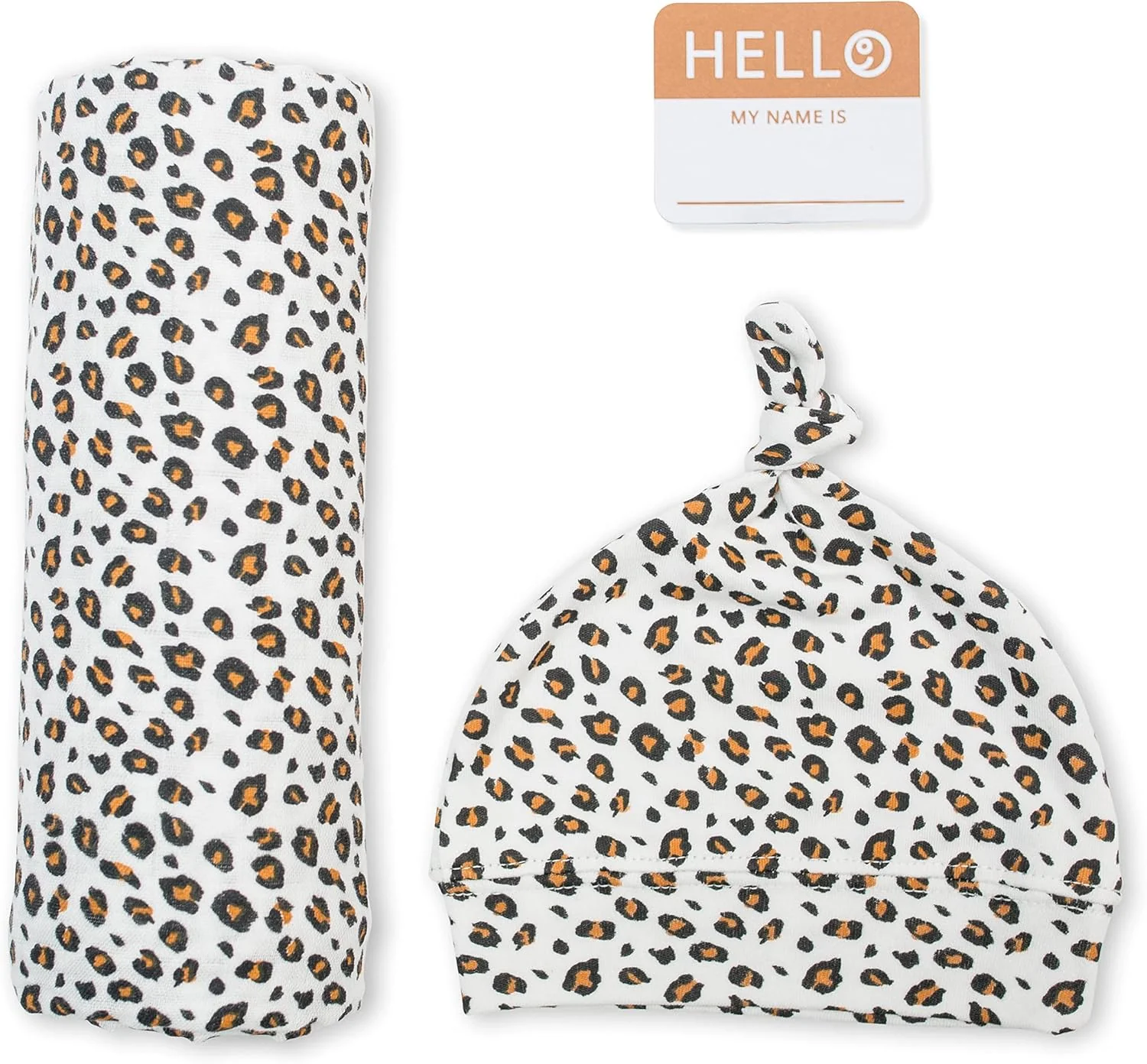 Lulujo Hello World Baby Swaddle & Hat - Leopard (0-3M)