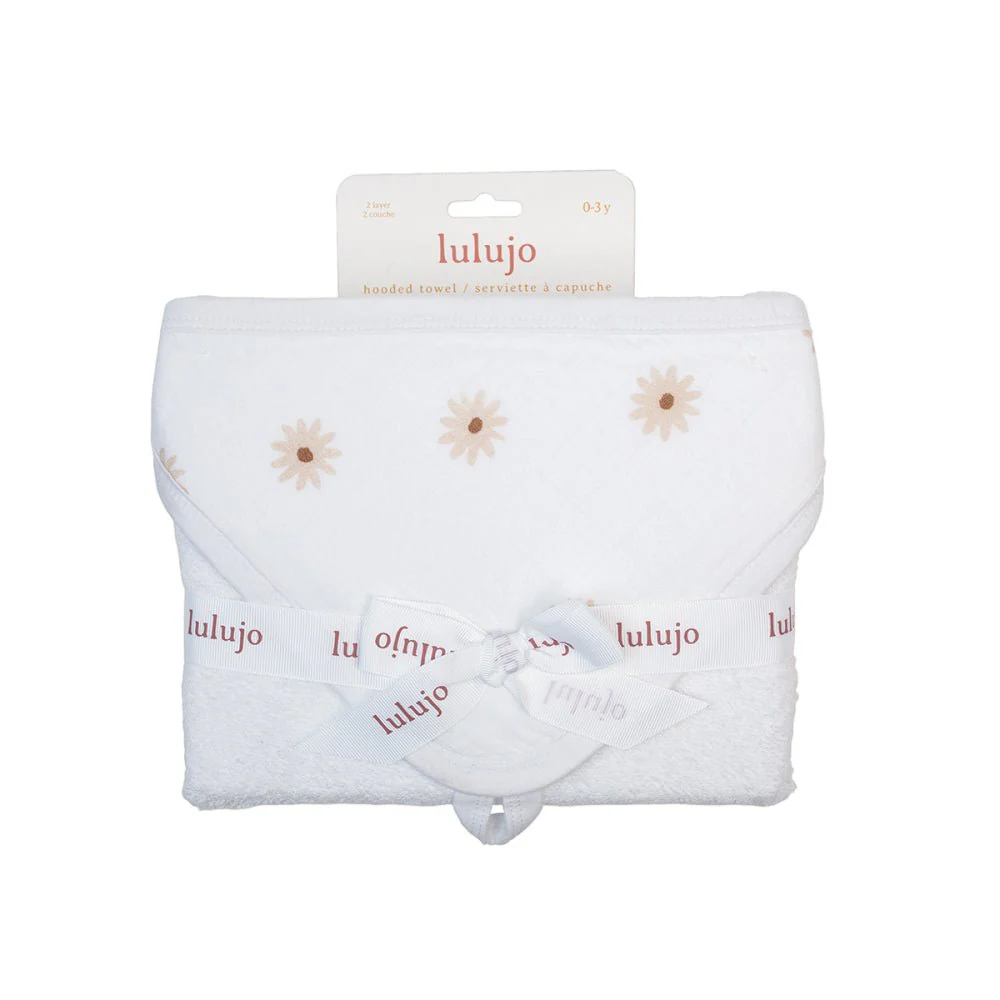 Lulujo Hooded Absorbent Baby Bath Towel - Daisies - Image 2