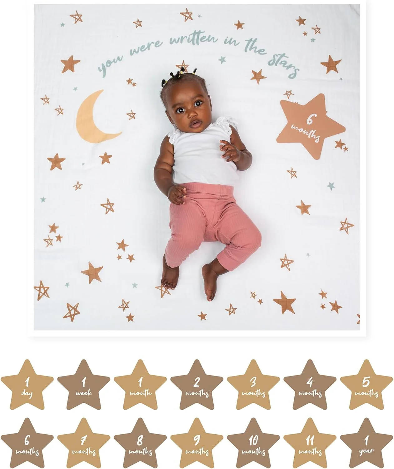 Lulujo Simple Cotton Baby Swaddle and Cards - Written in The Stars - Image 2