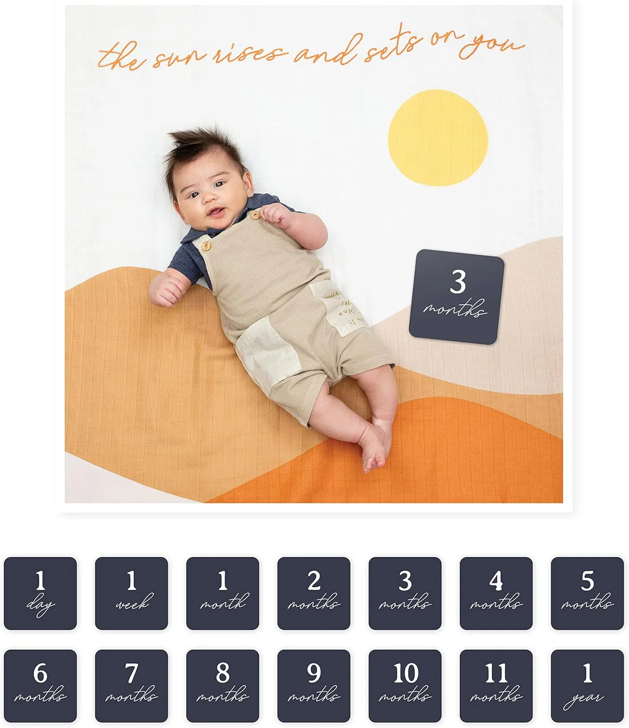 Lulujo Single Cotton Baby Swaddle & Cards - Sun Rises - Image 2