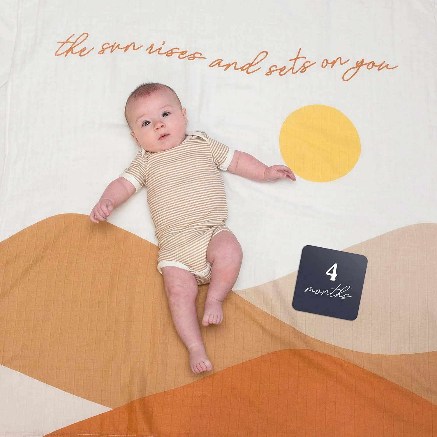 Lulujo Single Cotton Baby Swaddle & Cards - Sun Rises - Image 7