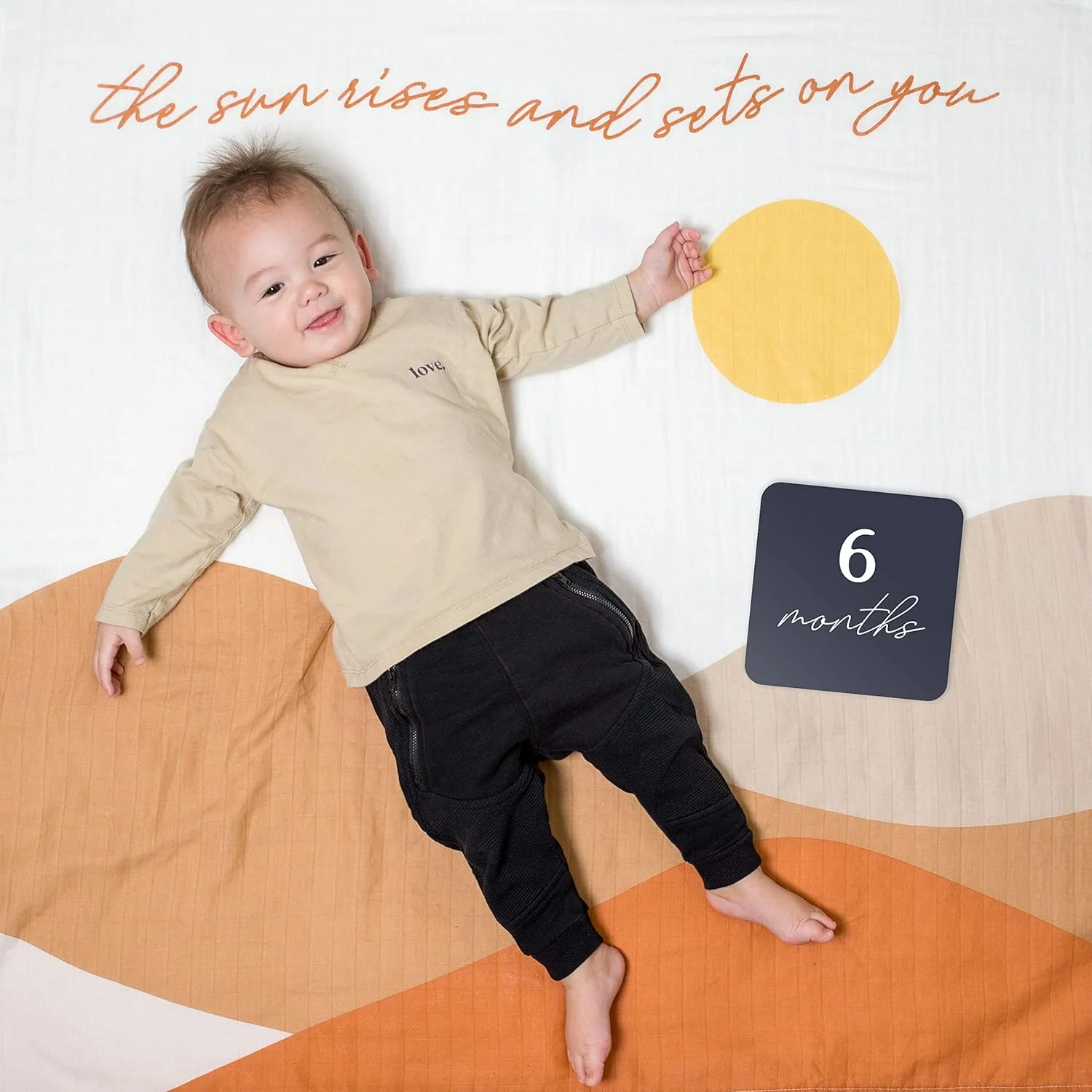 Lulujo Single Cotton Baby Swaddle & Cards - Sun Rises - Image 9