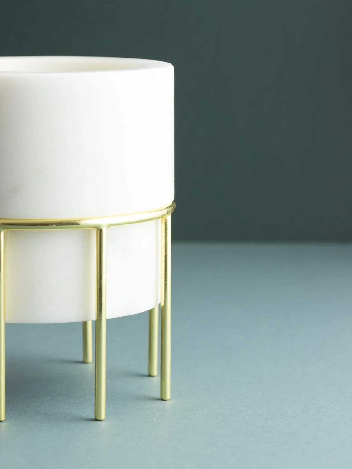 Lunar Ocean Marble & Gold Decorative Vase with Stand - Image 4