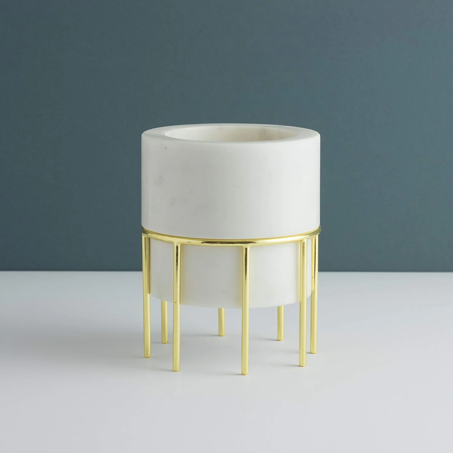 Lunar Ocean Marble & Gold Decorative Vase with Stand - Image 5