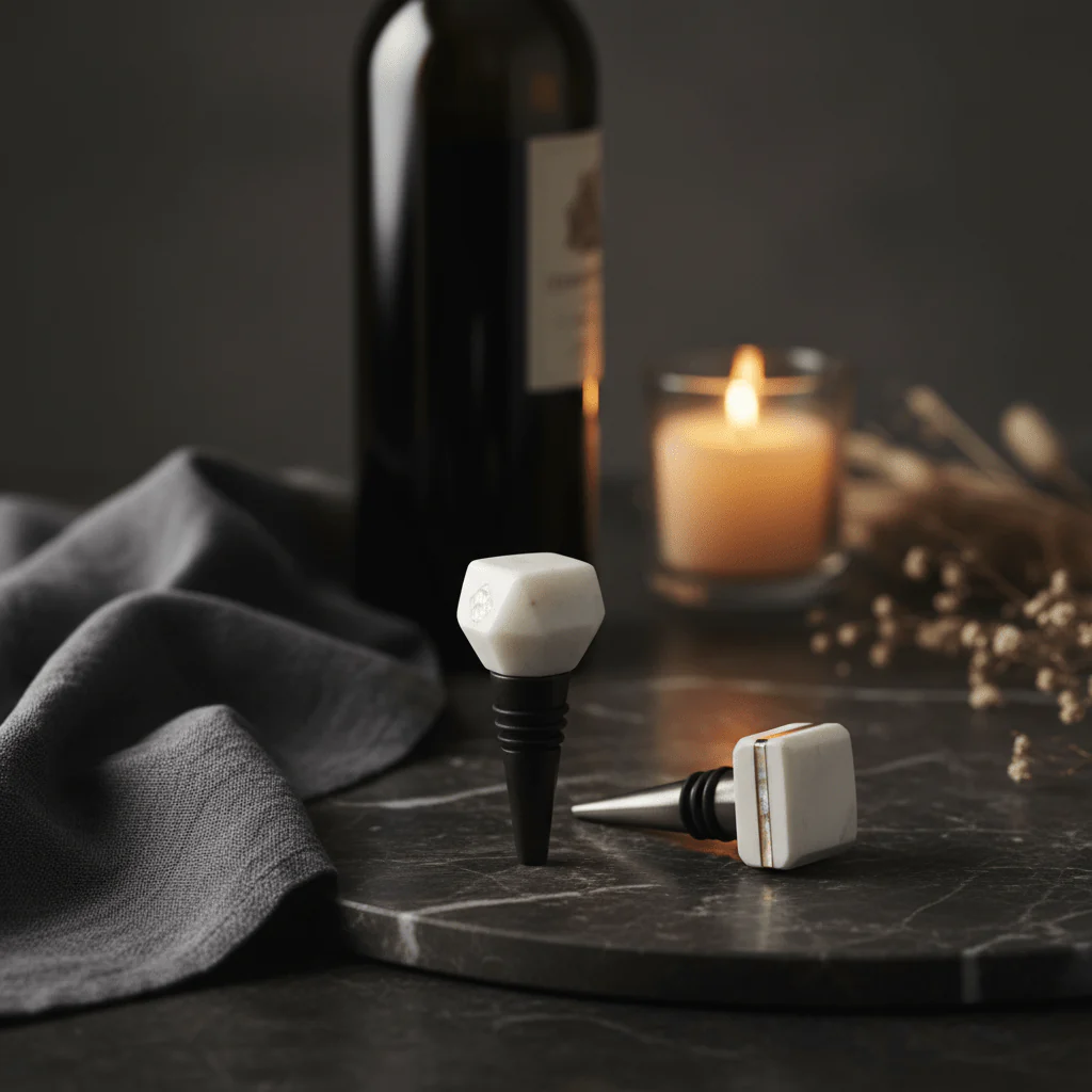Lunar Ocean Marble & Mother of Pearl Wine Stopper - Set of 2 - Image 2