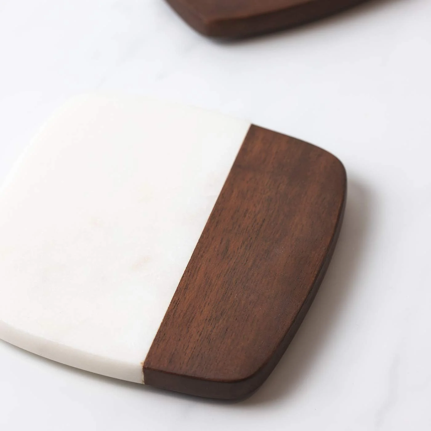 Lunar Oceans Marble and Acacia Wood Coaster - Set of 4 - Image 3