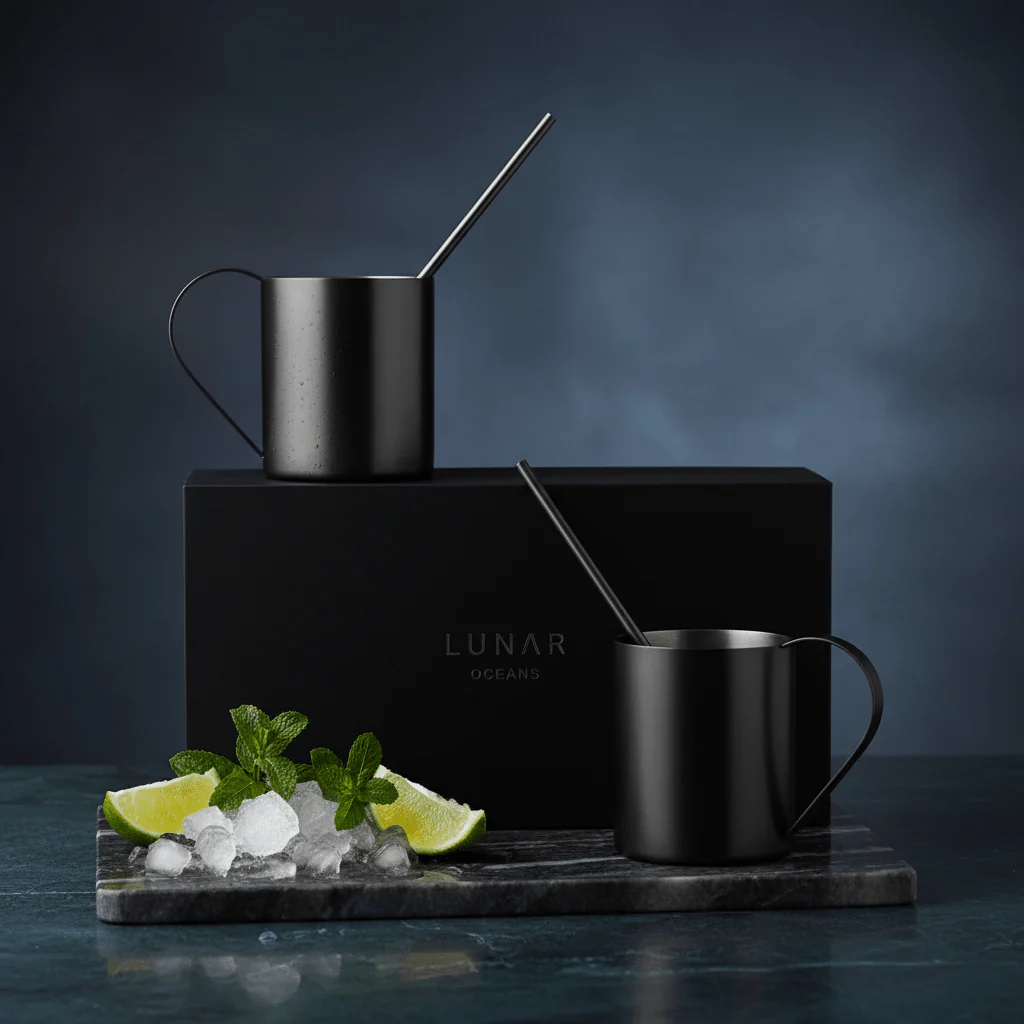 Lunar Oceans Moscow Mule Mug And Straw Gift Set - Matte Black - Image 3