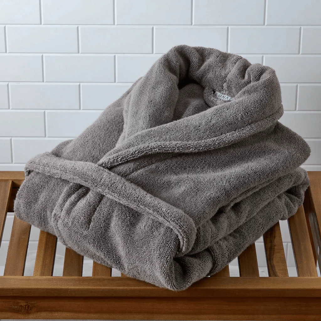 Lunar Oceans Plush Cotton Bath Robe - Grey (Various Sizes) - Image 2