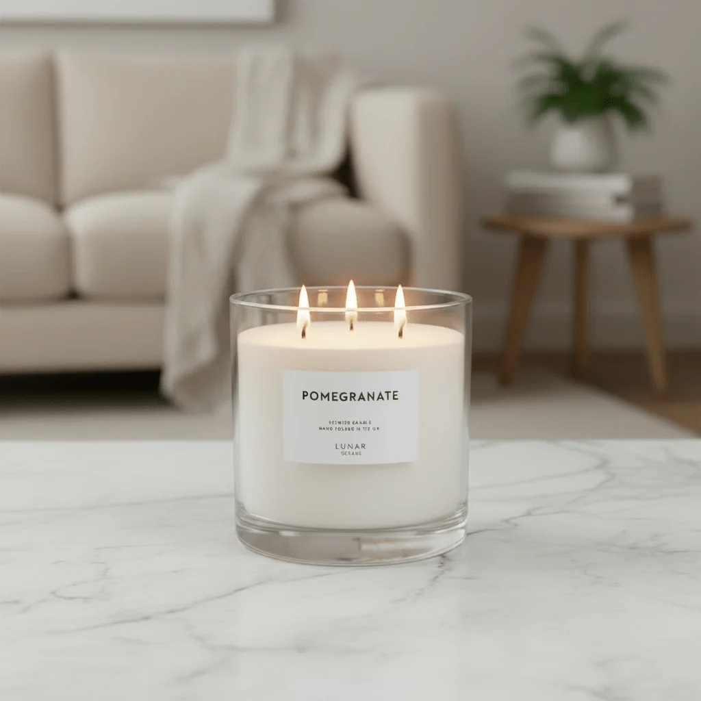 Lunar Oceans Pomegranate Scented Candle Hand Poured UK 3 wick 740g - Image 2