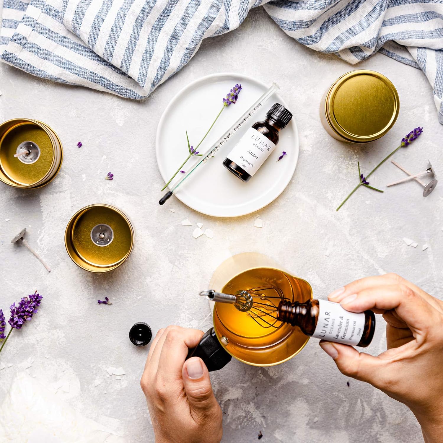 Lunar Oceans Scented Candle Making Kit (Lavender, Geranium & Amber) - Image 4