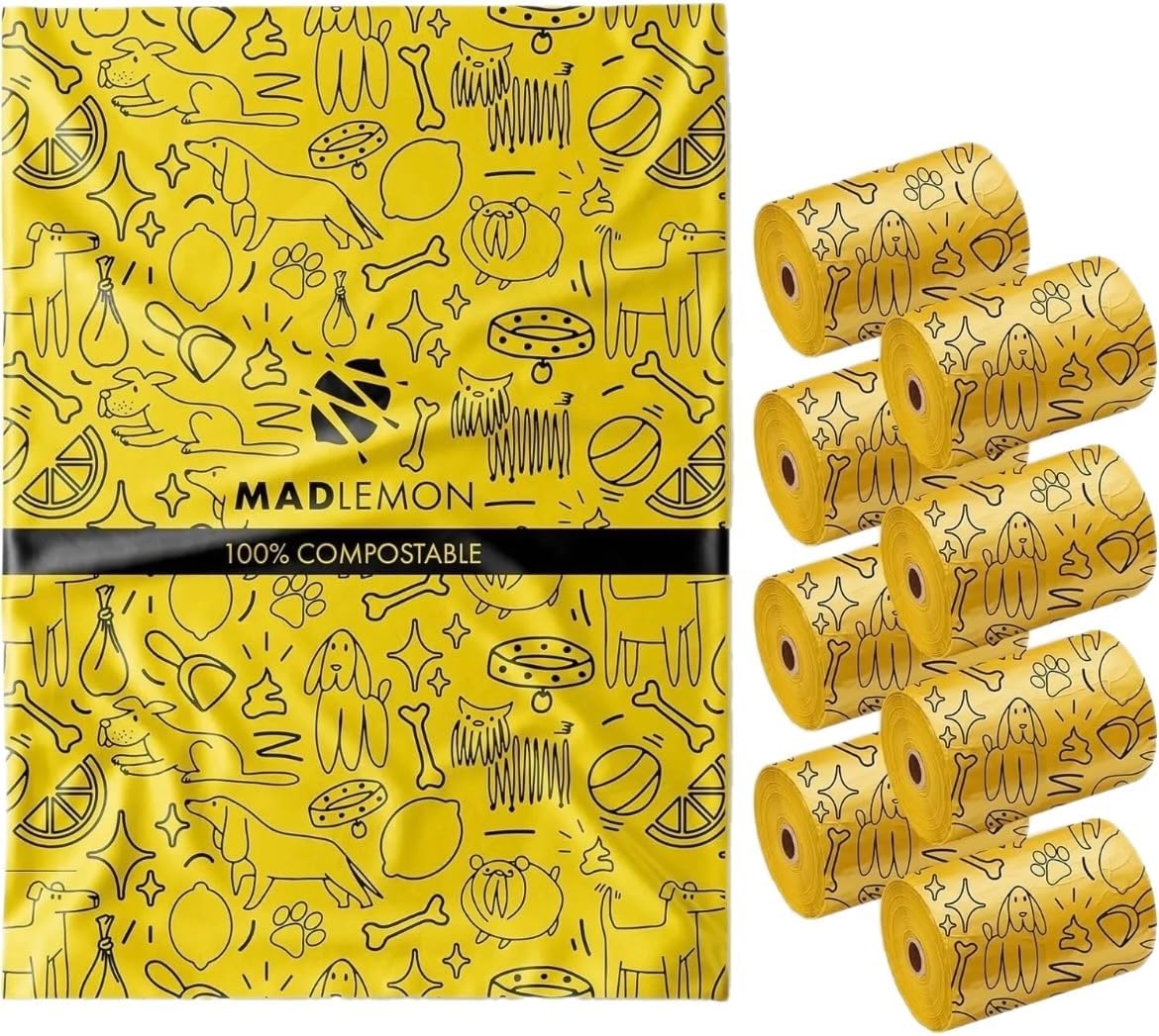 Mad Lemon Leak Proof Compostable Dog Poo Bags Lemon Scented - 120 bags