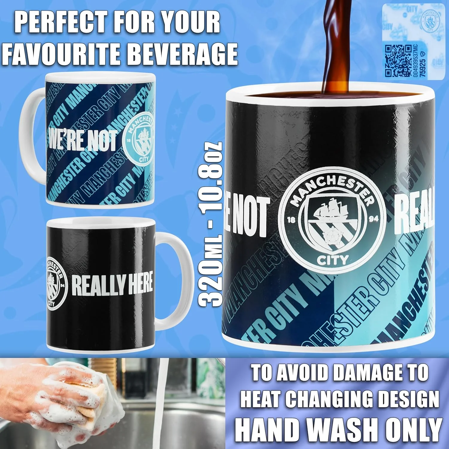 Manchester City F.C. Coffee Mug, 320ml Ceramic Heat Colour Changing Mug - Image 2