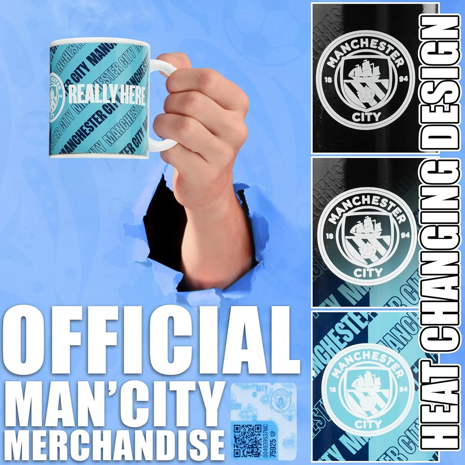 Manchester City F.C. Coffee Mug, 320ml Ceramic Heat Colour Changing Mug - Image 3