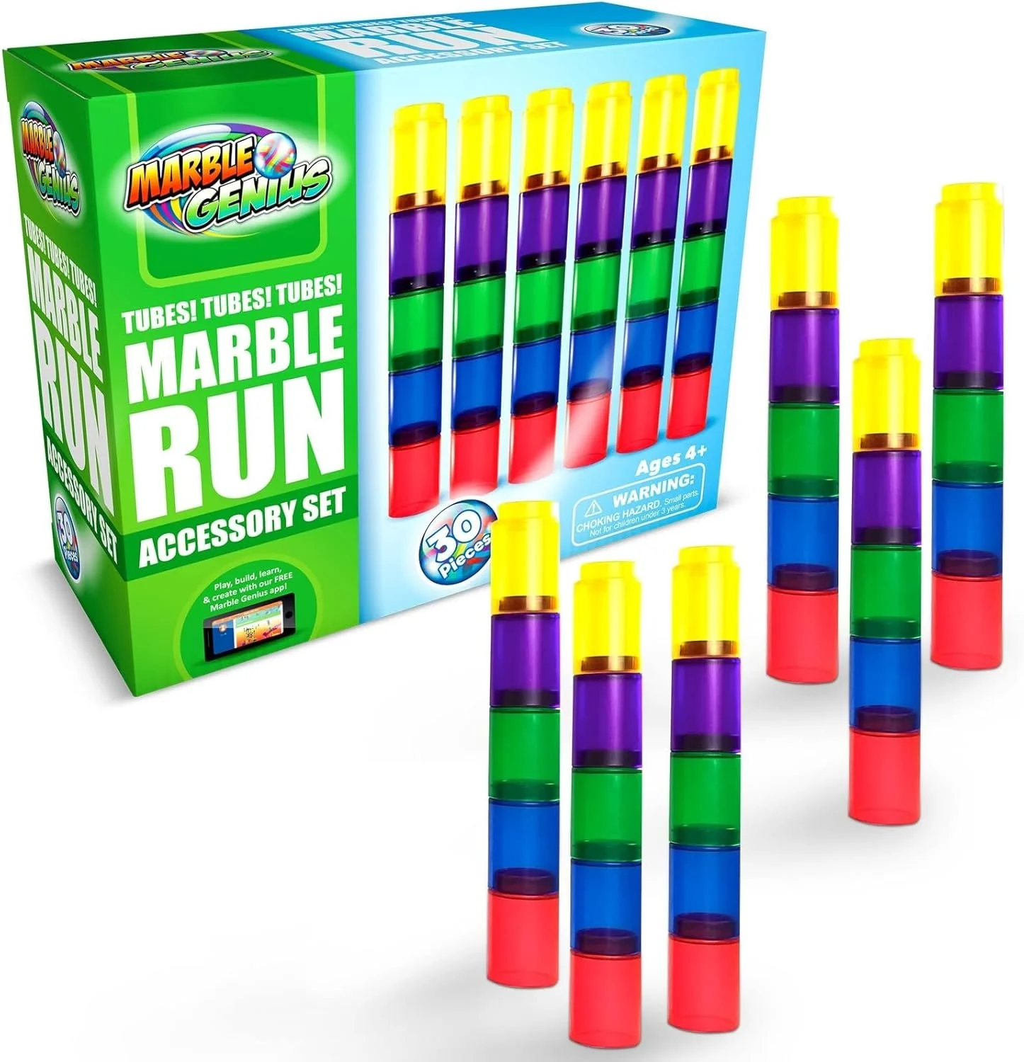 Marble Genius Tubes - Marble Run Accessory Add-On Set (30 Pieces)