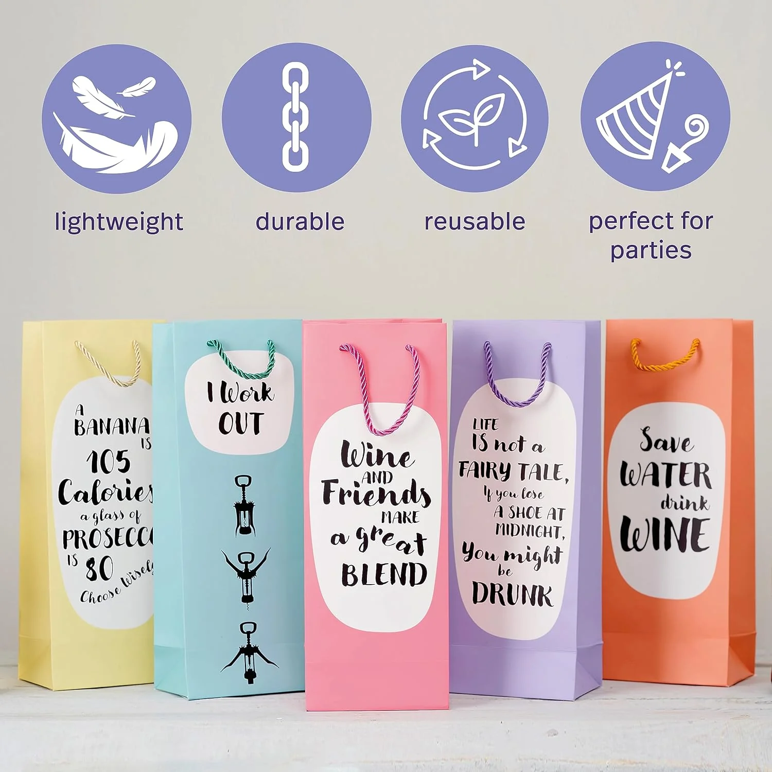 MATANA 15 Premium Wine Bottle Gift Bags with Witty Quotes - 35x13x9cm - Image 6