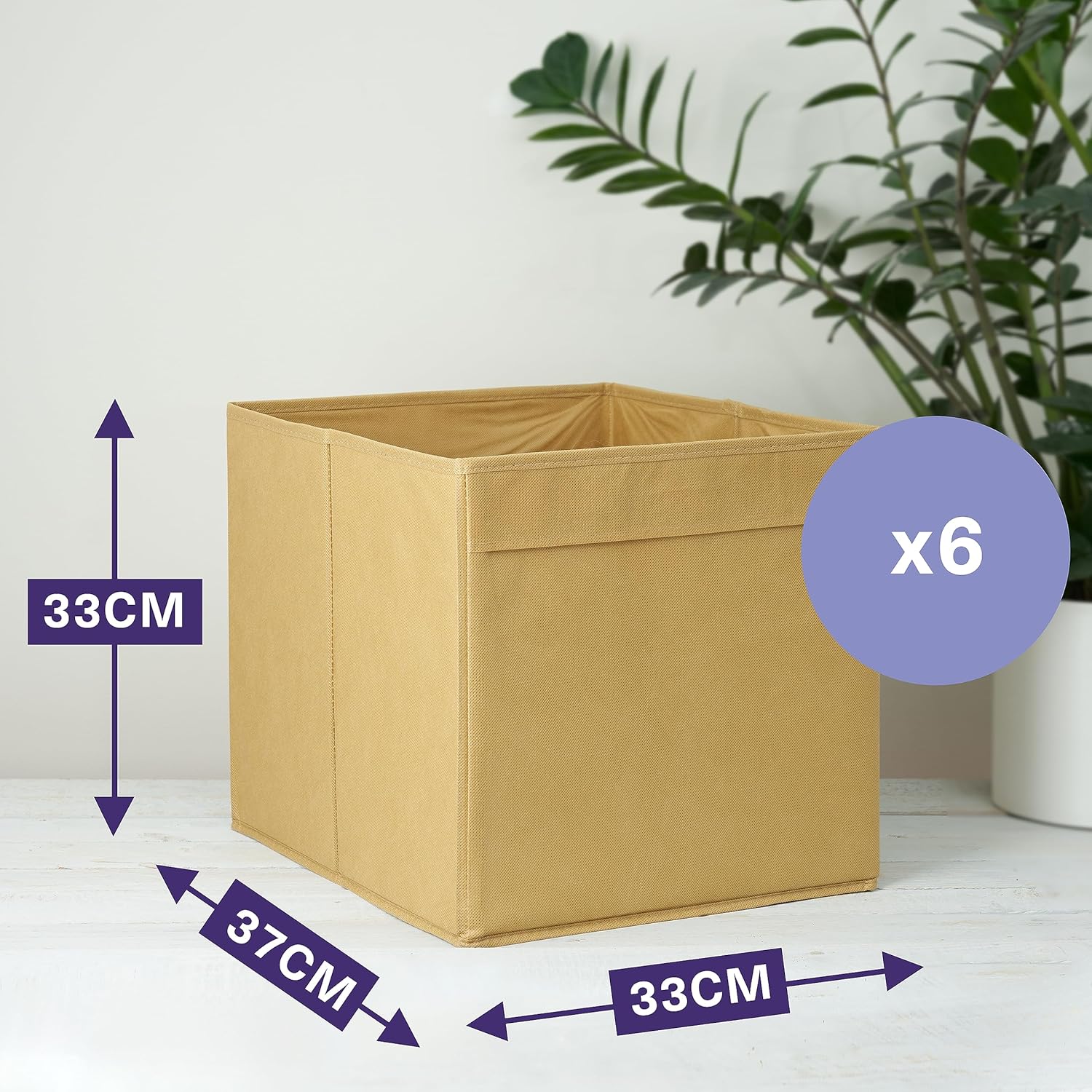 MATANA 6 Storage Boxes (Foldable) - Fabric Cube Canvas Storage Unit - Black 33cm x 33cm x 37cm - Image 3