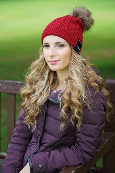 MATANA Wireless Unisex Winter Bluetooth Hat with Stereo Speaker Headphones, Built-in Mic, Handsfree Burgundy - Image 3