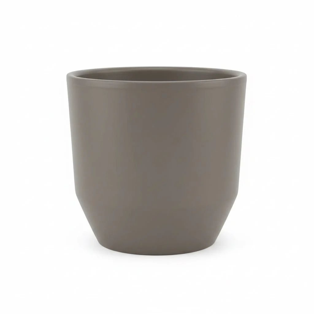 Matte Gray Ceramic Planter Pot With Drainage Design 12cm