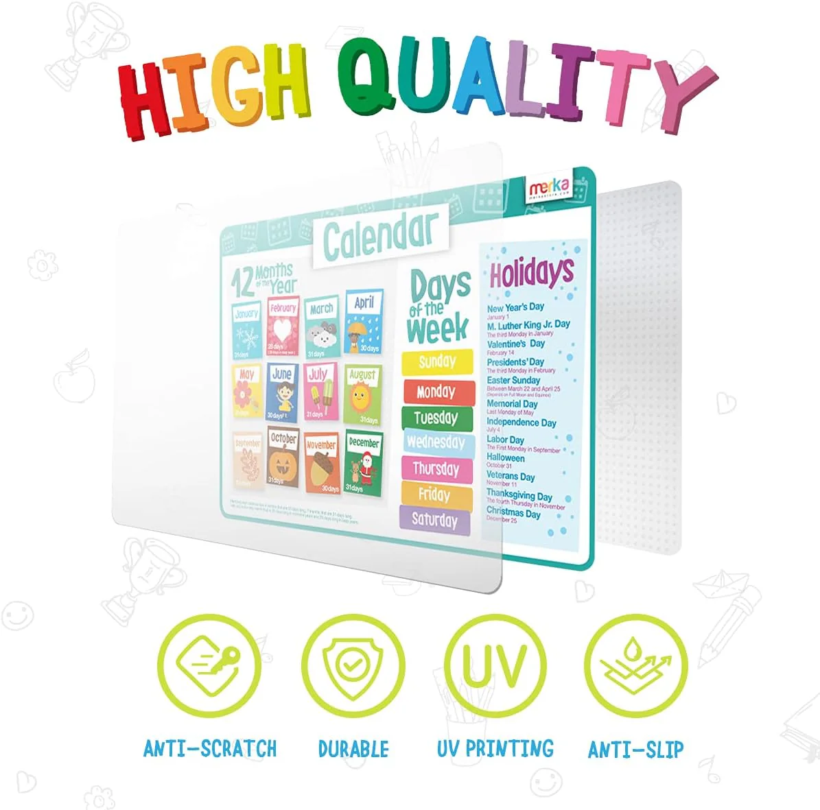 Merka Kids' Educational Placemats - 4 Pack: Time, Money, Calendar, Seasons - Image 3