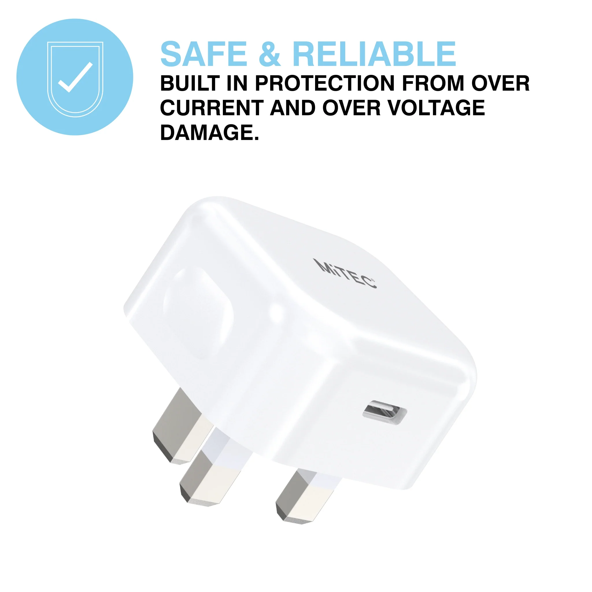 MiTEC MiPOWER PD 20W Fast USB-C Mains Charger - White - Image 4