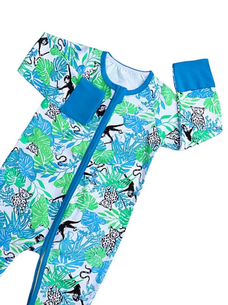 Monkey Blue Baby Zip Sleepsuit with Hand & Feet Cuffs (Various Sizes) - Image 3