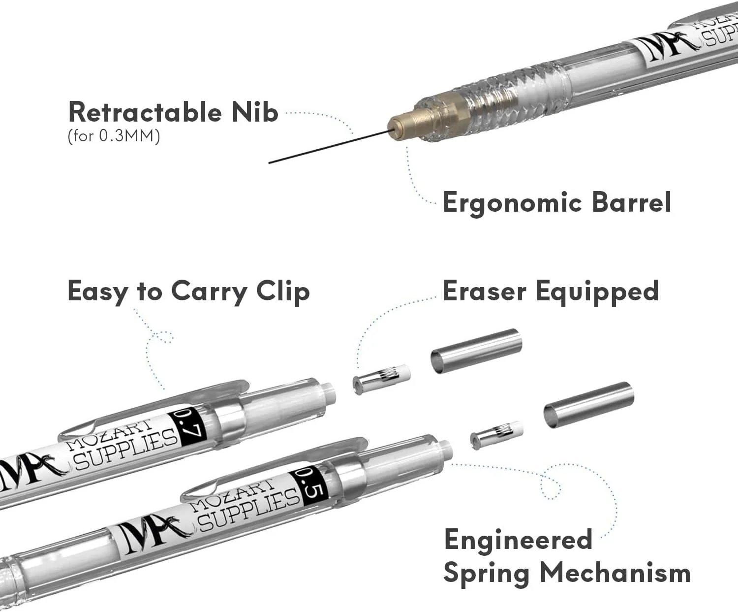 MozArt Essential Mechanical Pencil Set - 4 Sizes with Refills - Image 3