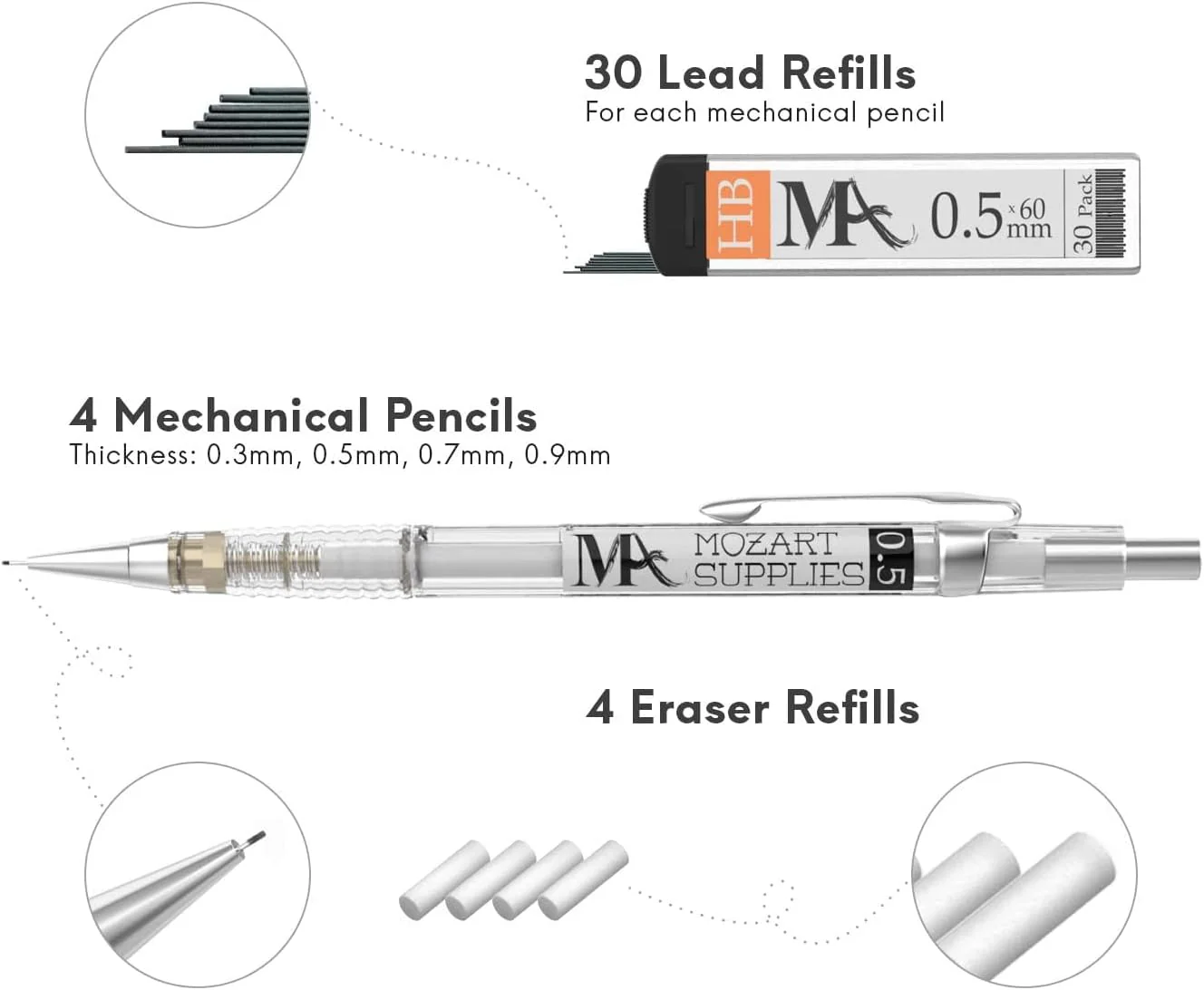 MozArt Essential Mechanical Pencil Set - 4 Sizes with Refills - Image 4