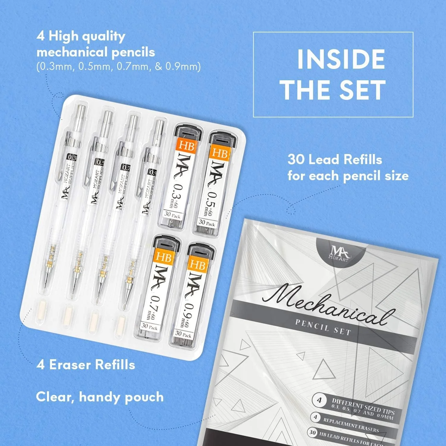 MozArt Essential Mechanical Pencil Set - 4 Sizes with Refills - Image 5