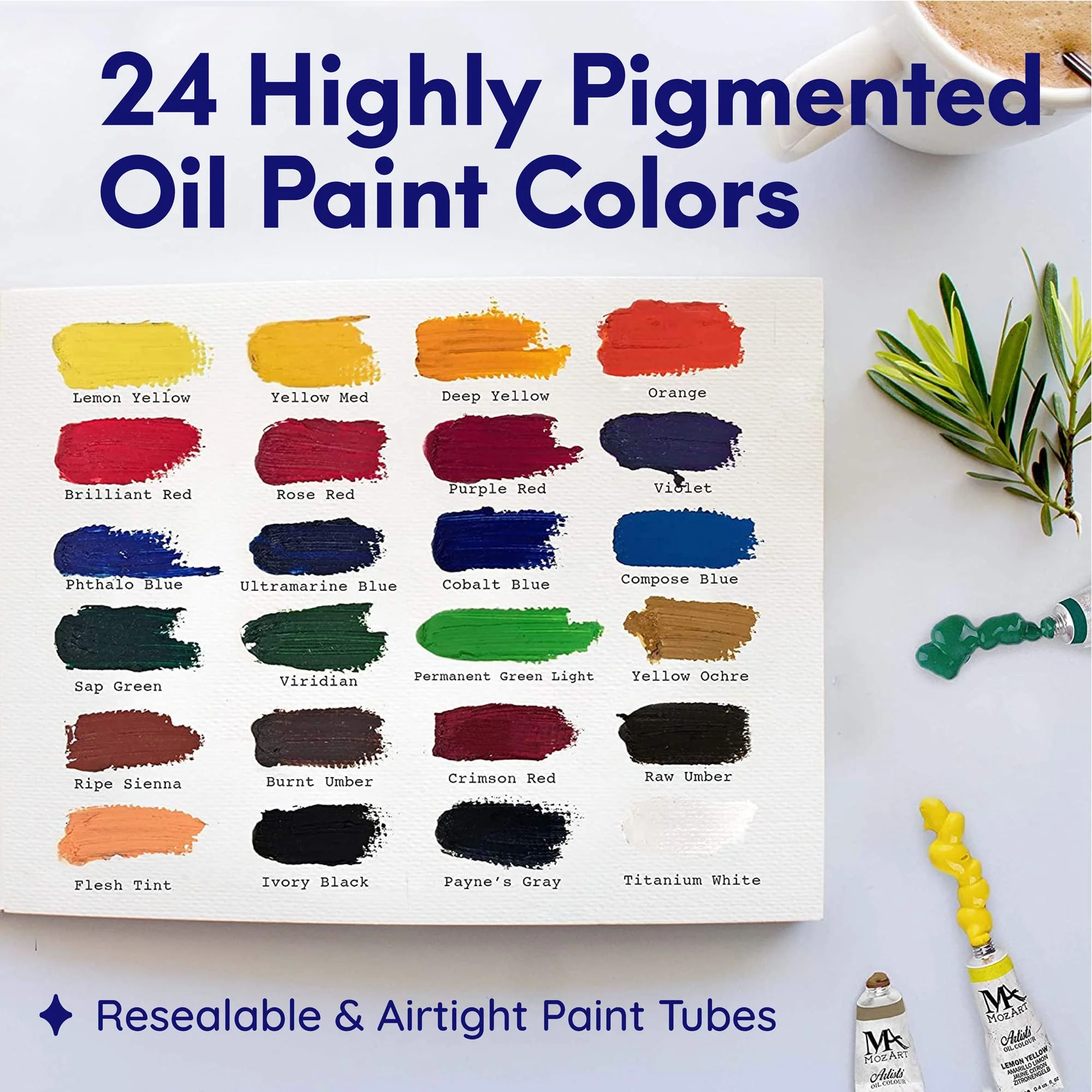 MozArt Oil Paint Set - 24 colours x 12ml - Image 2