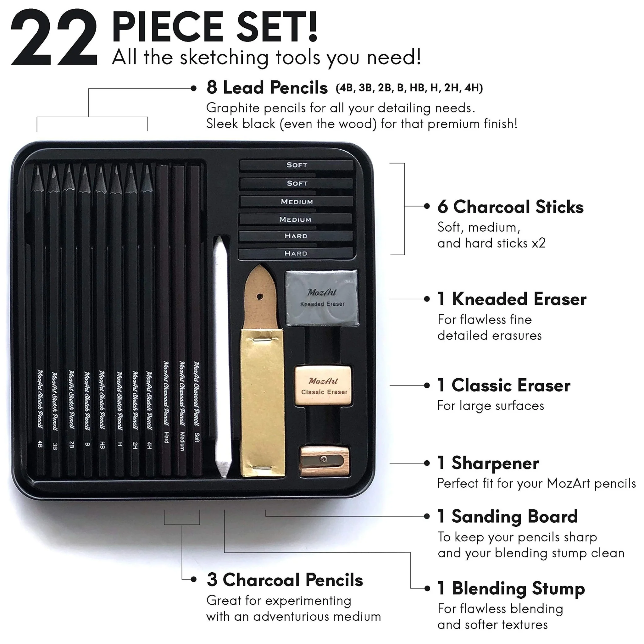 Mozart Sketching Pencils Set - 22 pieces - Image 2