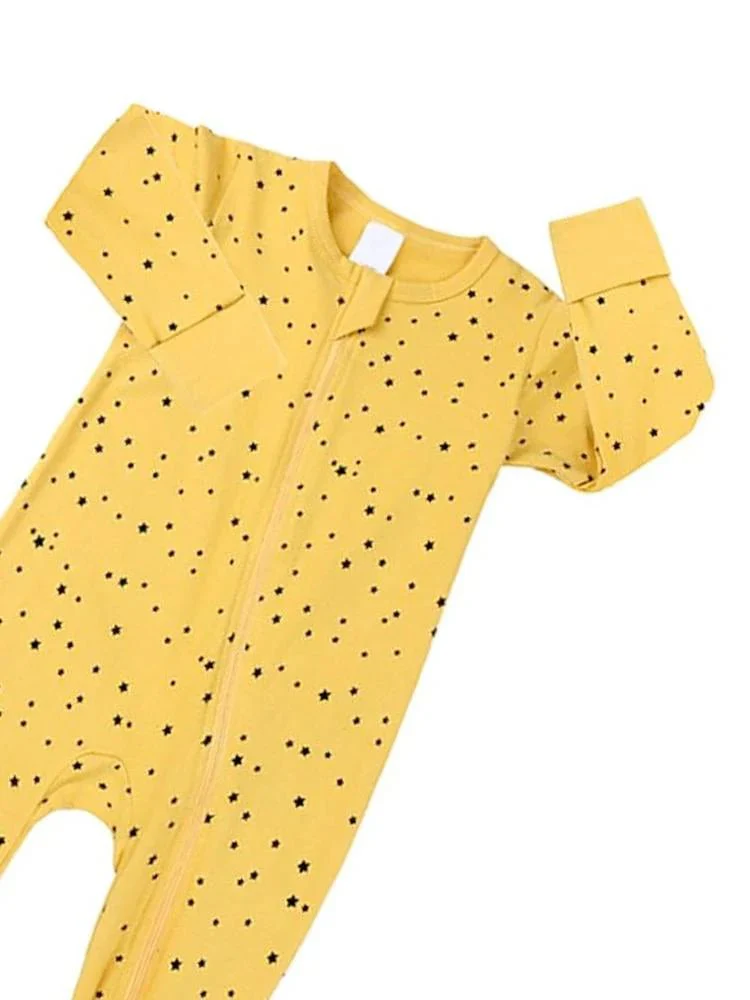 Mustard Stars Baby Zip Sleepsuit with Hand & Feet Cuffs (Various Sizes) - Image 2