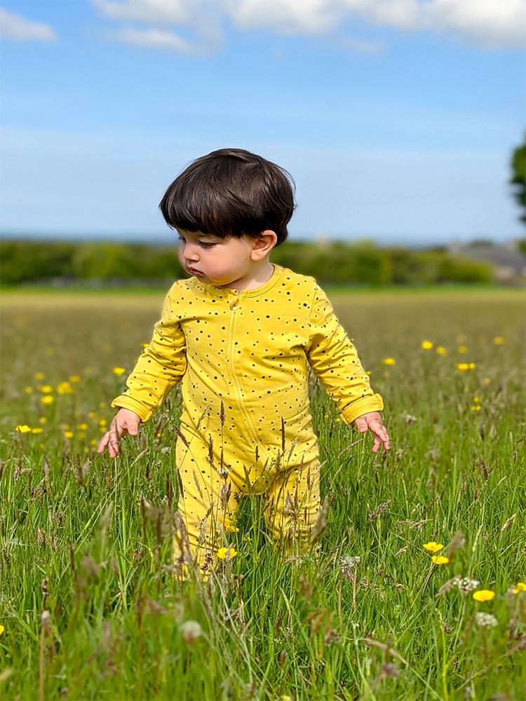 Mustard Stars Baby Zip Sleepsuit with Hand & Feet Cuffs (Various Sizes) - Image 3