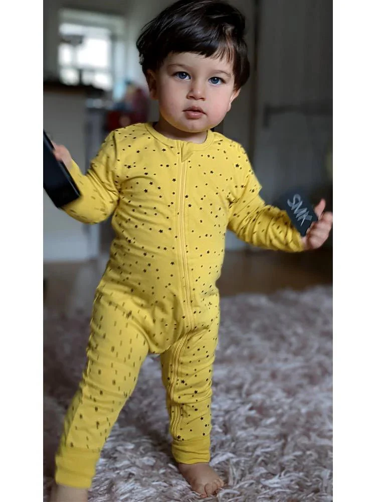Mustard Stars Baby Zip Sleepsuit with Hand & Feet Cuffs (Various Sizes) - Image 4