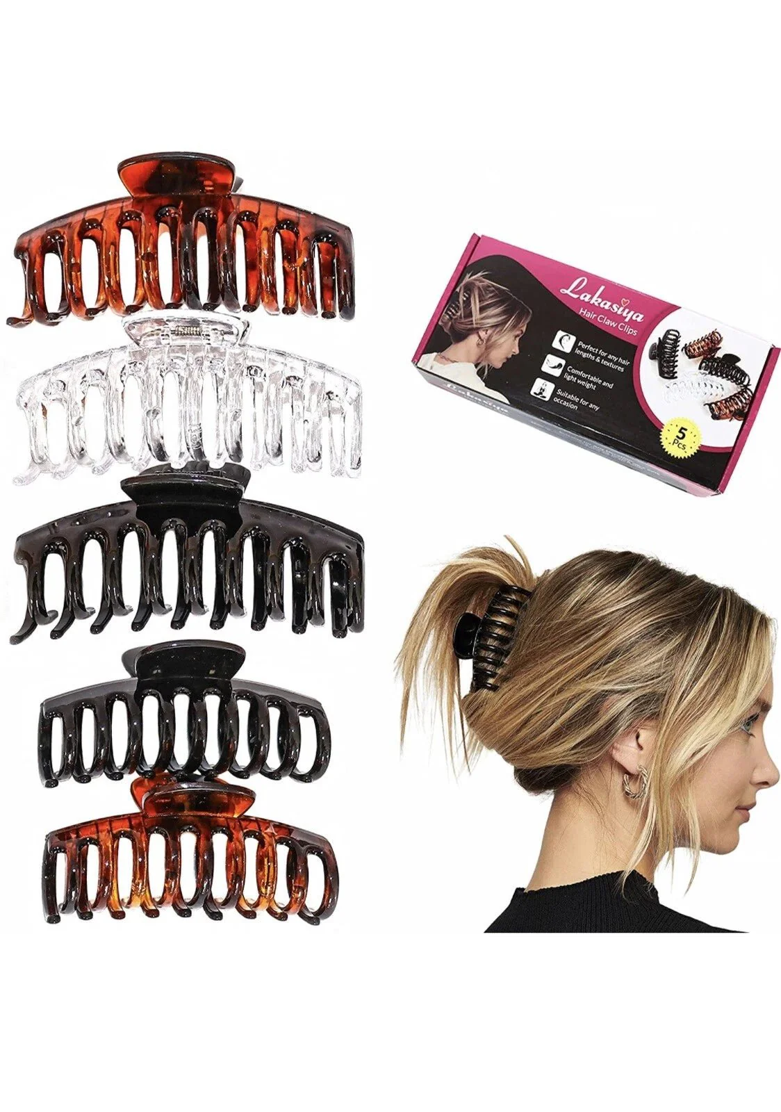Non Slip Big Claw Hair Clips - 5 Pack - Image 2