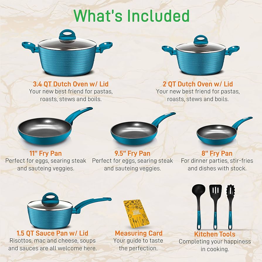 Nutrichef 12 piece Kitchen Set - Green - Image 2