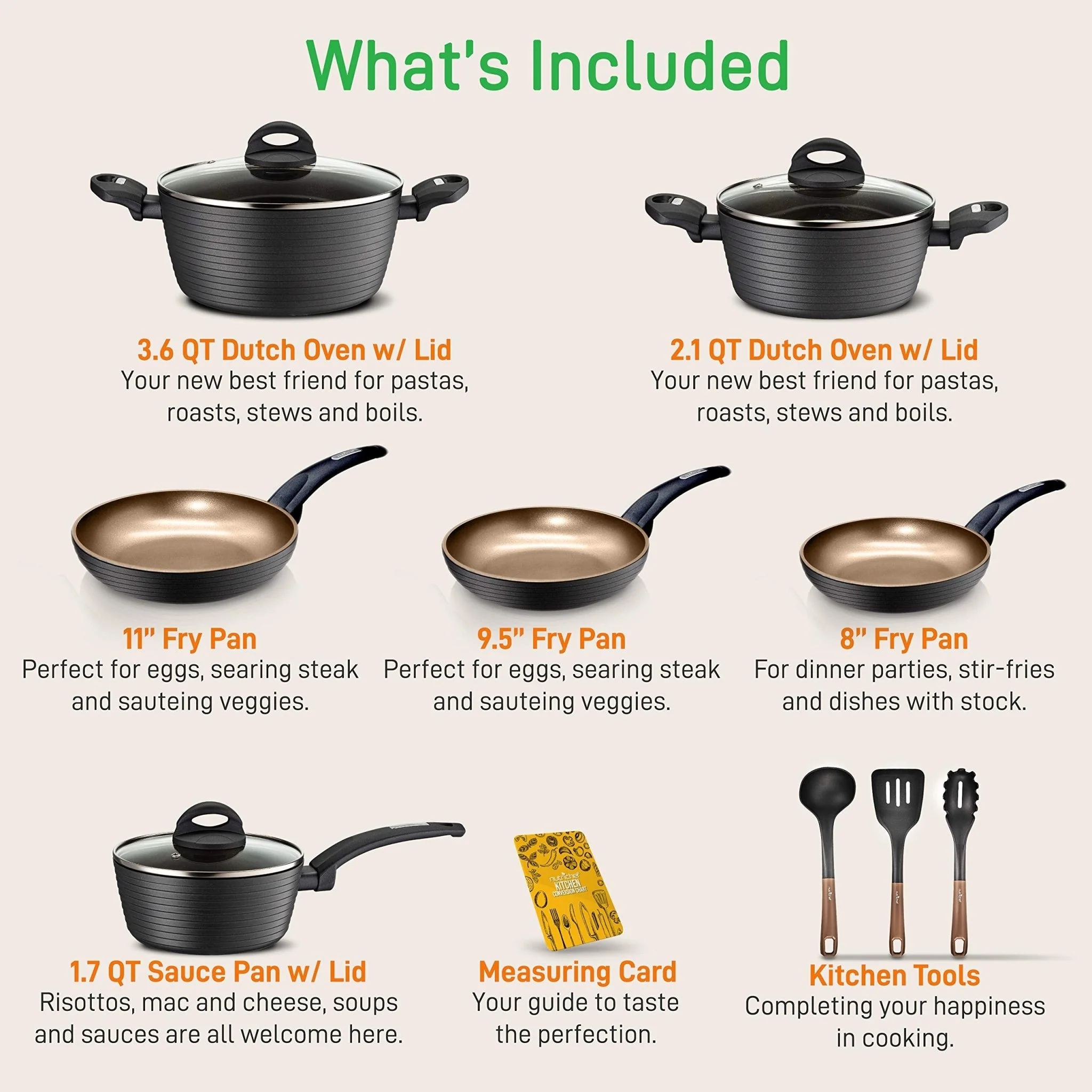 Nutrichef 12 piece Kitchen Set - Grey - Image 3