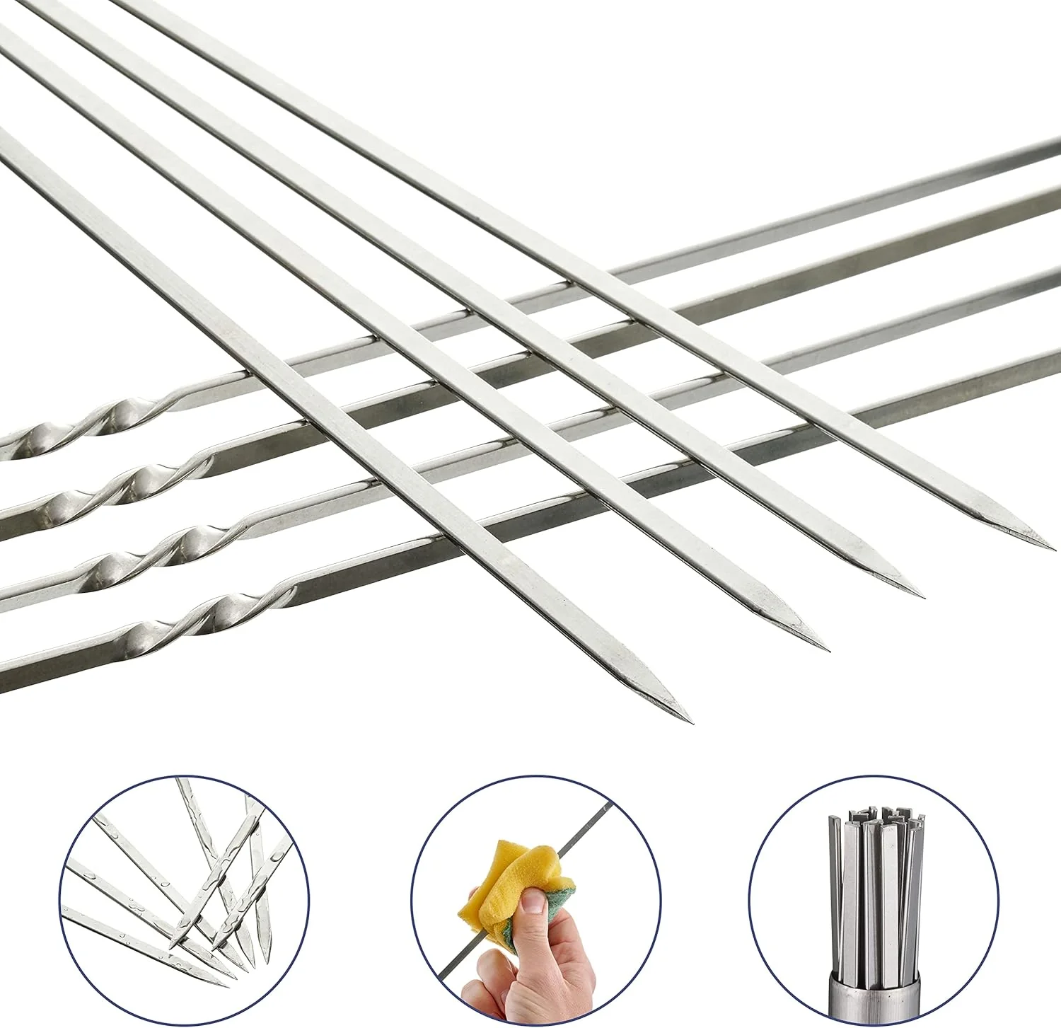 Oak & Steel - 20 x 35cm Stainless Steel Reusable Barbecue Metal Skewers with Premium Storage Case - Image 3